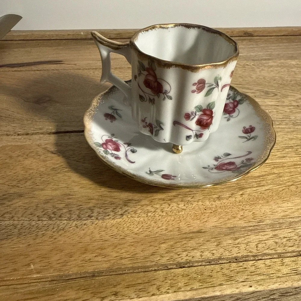 Vintage tea cup and saucer Made In Japan Demitasse footed gold trim